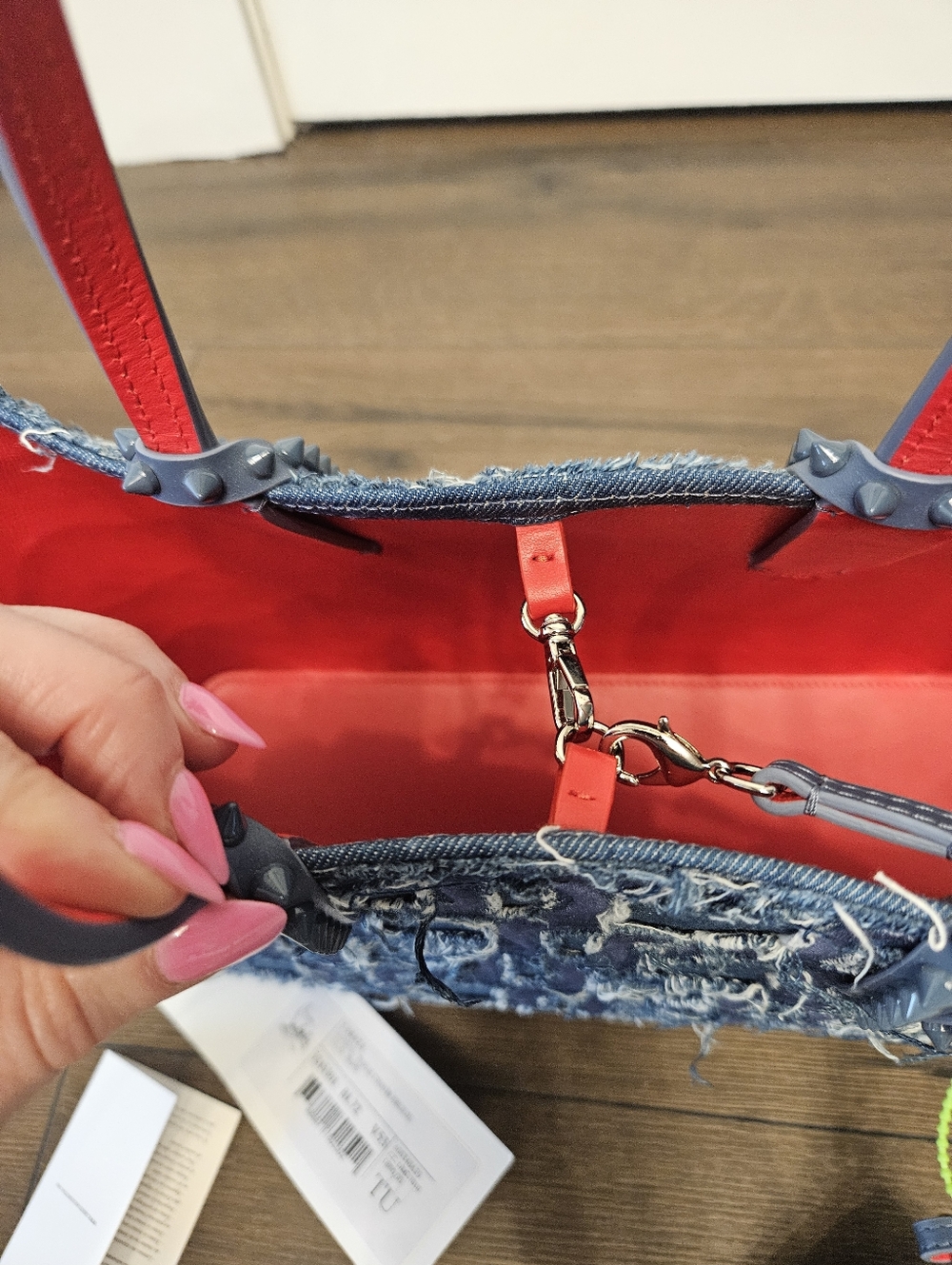 NWT Christian Louboutin Toile Denim Brode Tote With Detachable Pouch + Dustbag - Picture 10 of 15